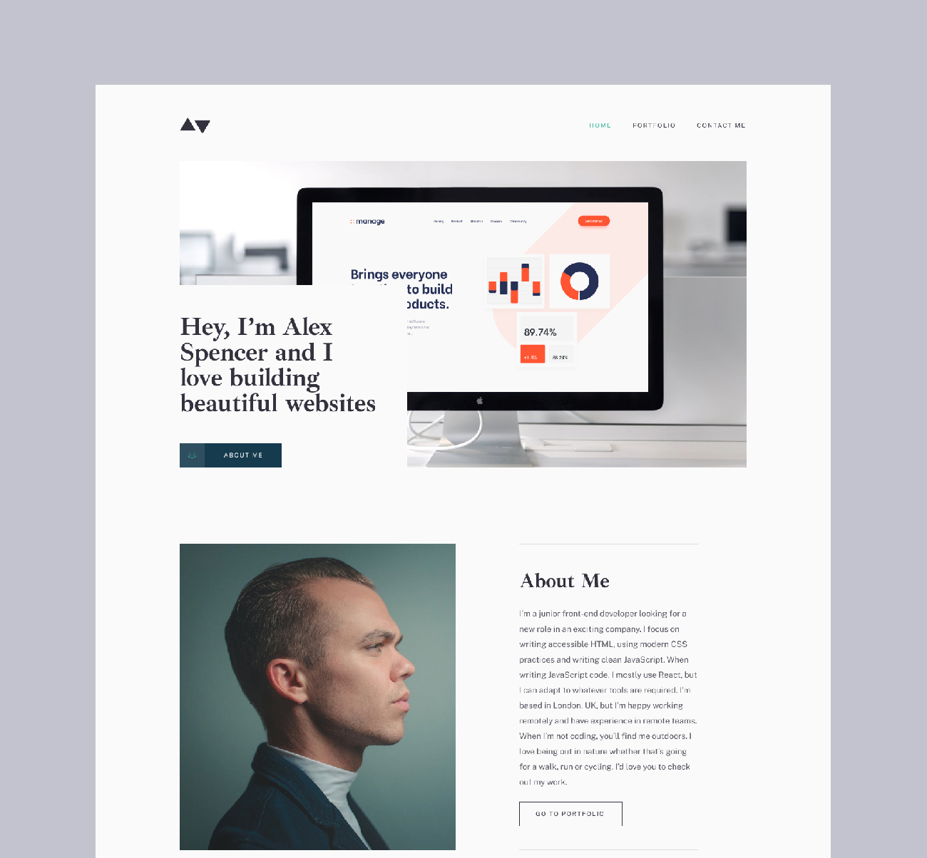 Screenshot of the Manage web app homepage